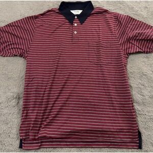 Brooks Brothers Golf Shirt Mens M Red Black Striped 3 Button 100% Cotton vintage